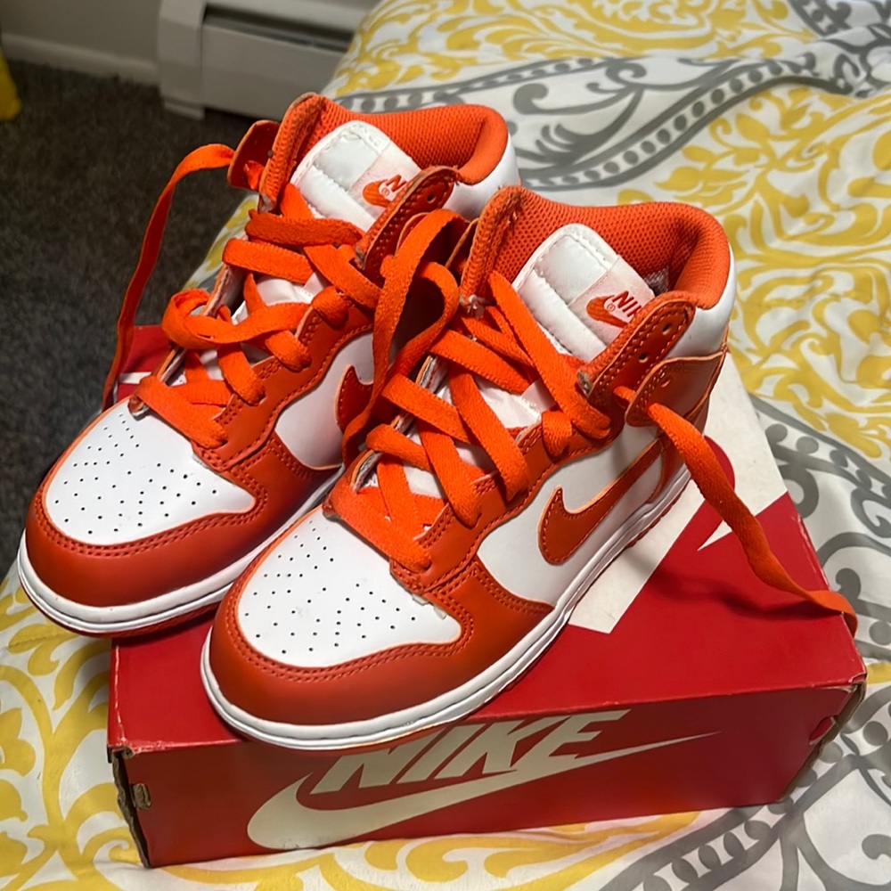 Orange and white high top Dunks